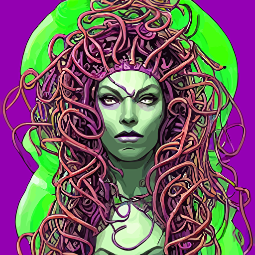 perfectly centered vibrant portrait illustration beautiful intimidating nebulapunk medusa s face symmetrical facial features accurately symmetrically drawn torso style epic fantasy comic book awesome pose lots large rainbow colored cyberpunk cybernetic bio luminiscent snakes hair super highly detailed professional intricately hdr digital artwork piece rpg portrait digital airbrush painting extreme illustration concept art smooth illustration maximalist dreamscape rococo baroque surreal dark art cosmic horror lovecraftian style aetherpunk cinematic hyperdetailed hyperrealistic enchanting otherworldly sci fi arthouse vibrant dark mood cosplay sense awe exquisite award winning picture glowing rich colors ethereal bubbles 300 dpi 8k resolution hd quality cinema 4d 3d 3d final render 3d shading unreal 5 octane render 3d rim light dynamic lighting atmospheric lighting backlight moonlight iridiscent accents golden ratio psychedelic highlights dramatic shadows anamorphic lens sharp focus trending gsociety trending artstationhq trending deviantart neon noir bokeh background professionally post processed