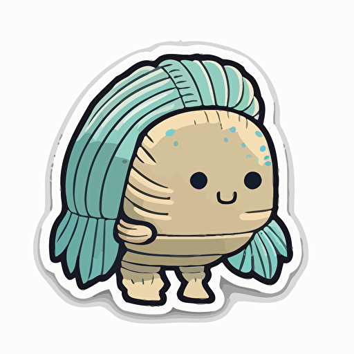 Die-cut sticker, cute blonde kawaii trilobite sticker, muscular body, illustration minimalism, vector illustration