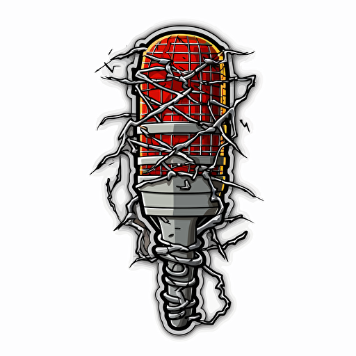 a barbwire wrapped microphone, vector, sticker