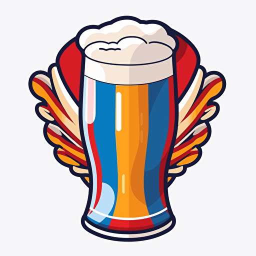 logo glass of beer, red and blue stripes, modern, white background, vector,