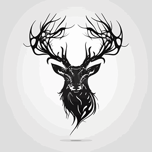 stag head, symmetrical horn, no background, no background noise, minimalistic art, white background, black vector, flash
