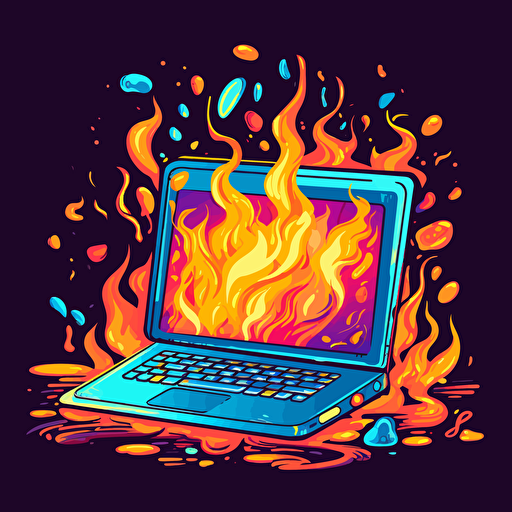 computer fire upbeat cartoon vibrant colors vector illustration
