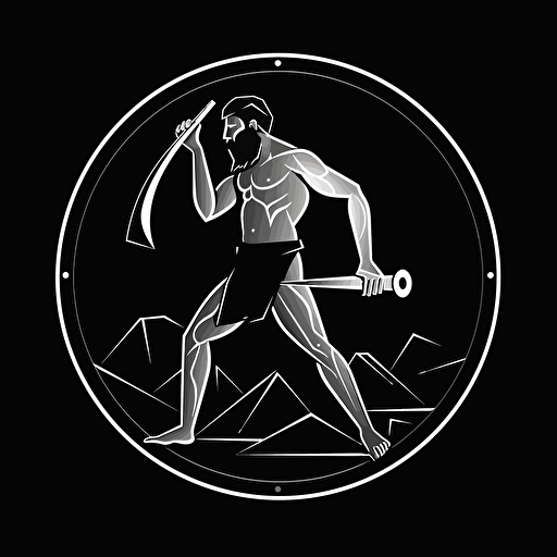 Hephaestus forging, minimalistic, art deco, vector, on a black background