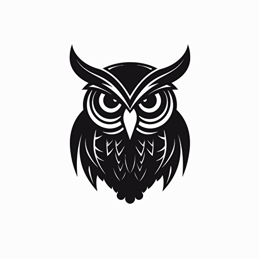 Owl, logo, black color, in the style of minimalist, vector, minimalist, icon, simple, logo technique, comic vector illustration style, flat design, minimalist icon, flat, adobe illustrator, white background