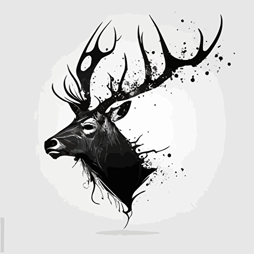 stag head, symmetrical horn, no background, no background noise, minimalistic art, white background, black vector, flash