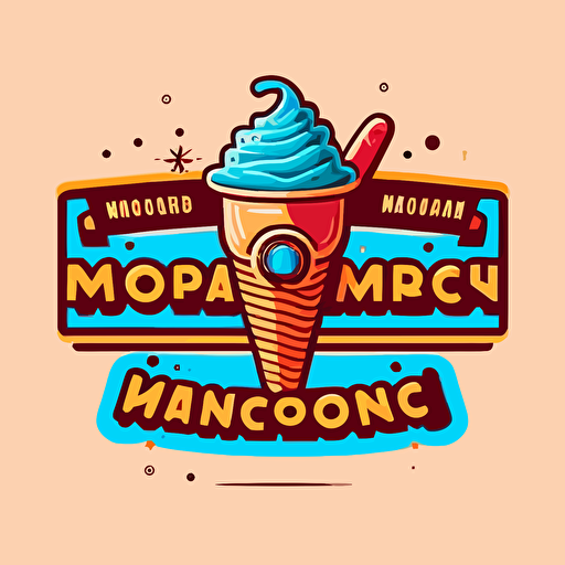 monochoromatic ice cream company logo in a sci-fi font retrofuturistic style, wes anderson style, logo vector