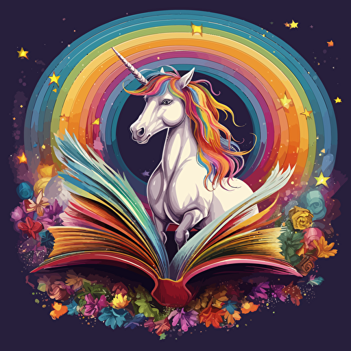 unicorn with rainbow full color vector, book cover, 16k, a4,