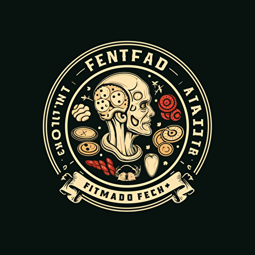 Retro iconic logo of a mind full of protein, fat, and carbs, white vector, on black backgroung