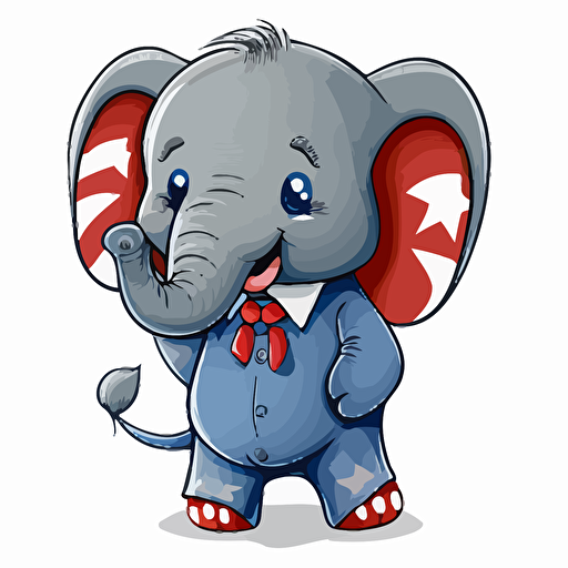 A gorgeus baby fur USA republican elephant, smiling, republican party style, white background, vector art , pixar style