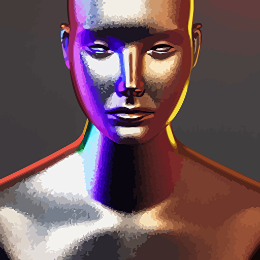 3d render holographic human robotic head glossy iridescent surrealistic 3d illustration human face non binary non binary model 3d model human cryengine holographic texture holographic material holographic rainbow concept cyborg artificial intelligence