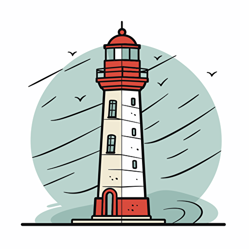 Vector illustration lighthouse illustration, in the style of patrick caulfield, muted colors, simple line drawings, bill traylor, pseudo