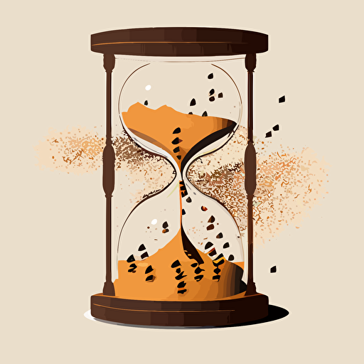 sketch of sand clock exploding in the middle floating musical notes, simplistic, flat, vector