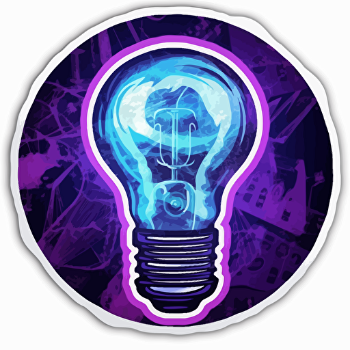 vector art style, the dollar sign like this "$" inside a lightbulb, giving off incandescent light, use blues and purples, in the style of Michael Parks, sticker