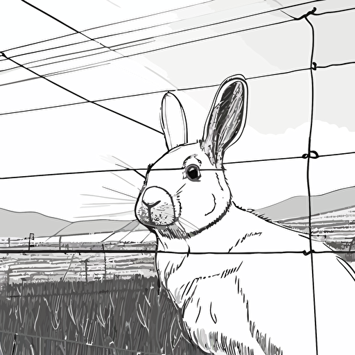 close up of expressive rabbit chewing, on farm, in style of Gabriel Schama, black and white, flat, vector, line drawling, white background ar 1:1