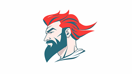 flat linear logo muscle bust man in vectorial with red bandana on the head floating with the wind white background