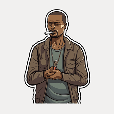 Stickers, vector art, gta 5 style, cj from gta san andreas with a joint in mouth, full-length