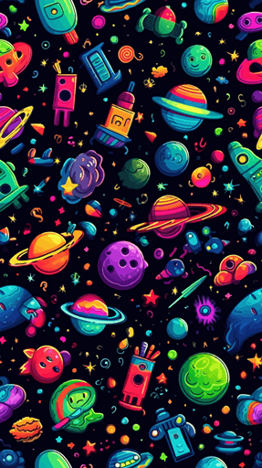 fun colorful space themed phone wallpaper. Neon colors. Vector images. Rounded corners.