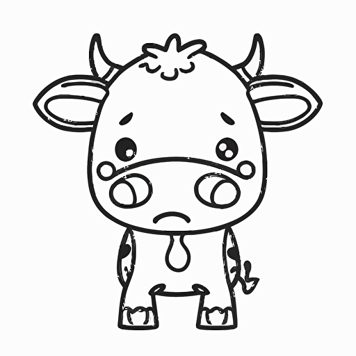 cute cow in farm, big cute eyes, pixar style, simple outline and shapes, coloring page black and white comic book flat vector, white background