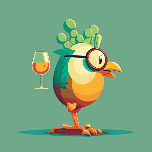looney tunes funny chicken with glass wine, minimal style, vector art