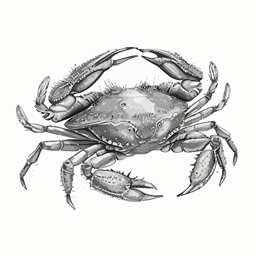 crabby crab black and white vector style, white background