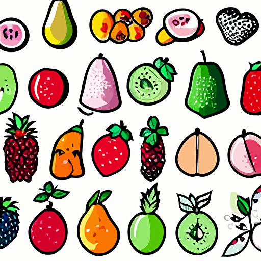 set kawaii fruits isolated white background stylized cartoon cute vector graphics trending pinterest featured artsation high quality smooth graphics fine edges