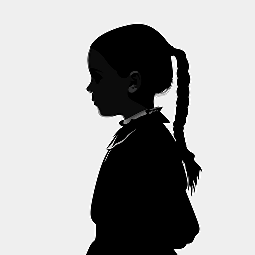Wednesday Addams silhouette vector logo, black and white, high quality