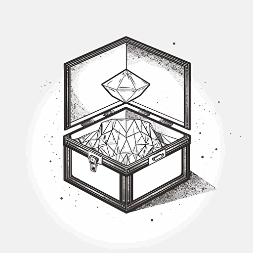 a lminimal vector ogo design for a jewllery company, using a box with diamonds inside , white background