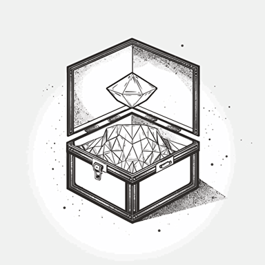 a lminimal vector ogo design for a jewllery company, using a box with diamonds inside , white background