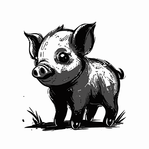 cartoon black and white mini piglet vector style