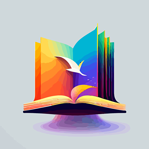 flat vector logo of an open book, gradient, ascending to the skies, simple minimal, by Ivan Chermayeff