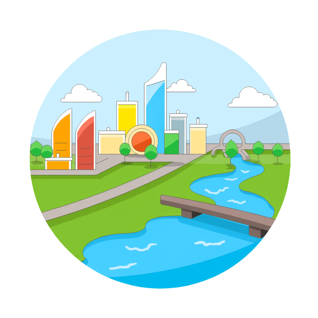 a cityscape with a river