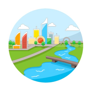 a cityscape with a river