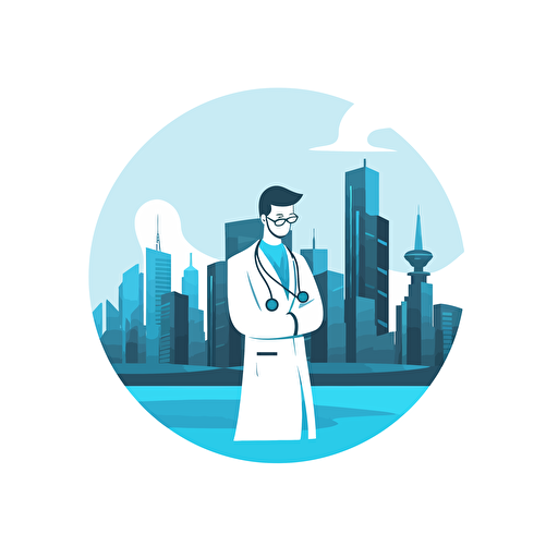 simple logo for doctor with skyscraper, vector flat, PNG, SVG, flat shading, solid white background, mascot, logo, vector illustration, masterwork, 2D, simple, illustrator