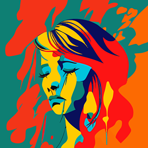 a pop art vector of a person who is grieving. bright warm colours