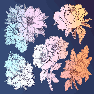 different Flowers, Sticker, Hopeful, Neon, Photorealism, Contour, Vector, White Background