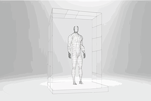 vector WIREFRAME HUMAN FIGURE, full length against white background, simple, minimalist,