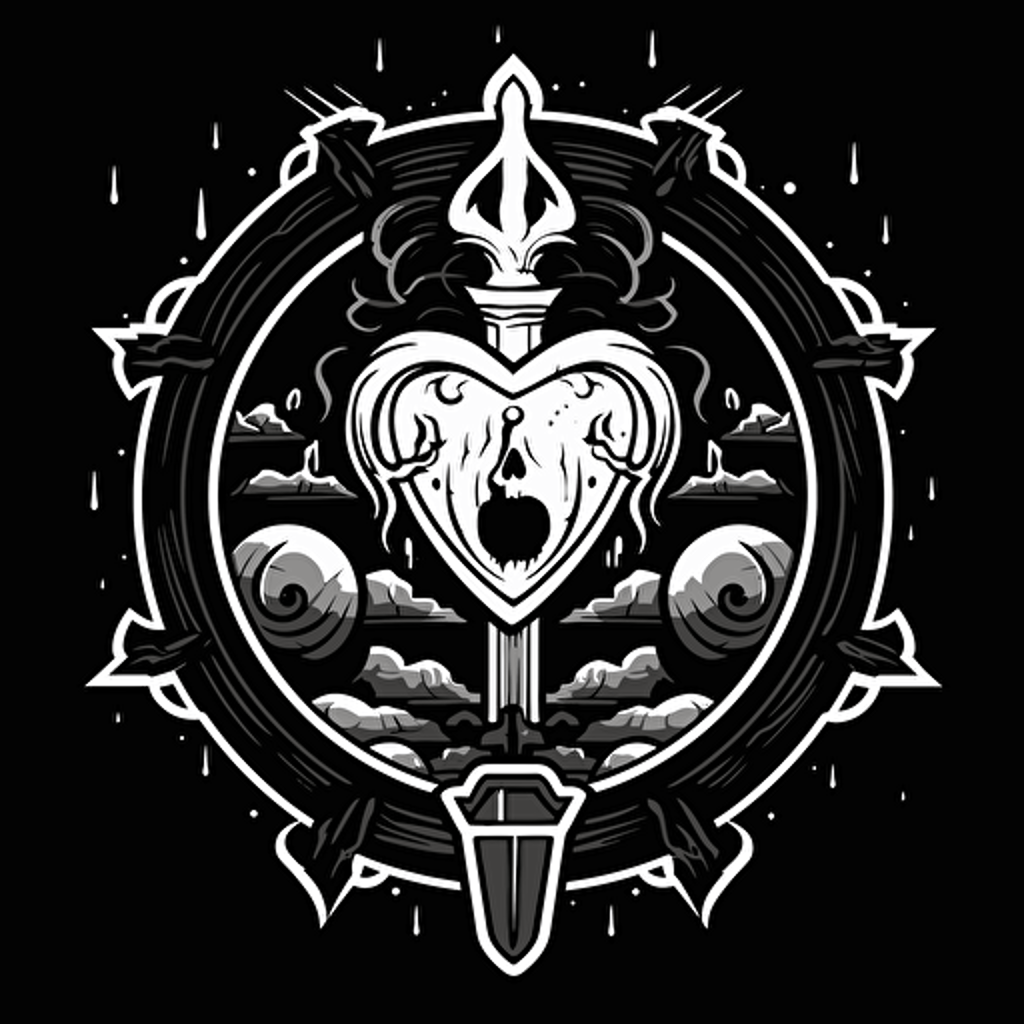 dark fantasy health icon, in the style of trading card game, vector art, black and white