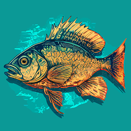 Fried Fish digital vector drawing hand drawn illustration