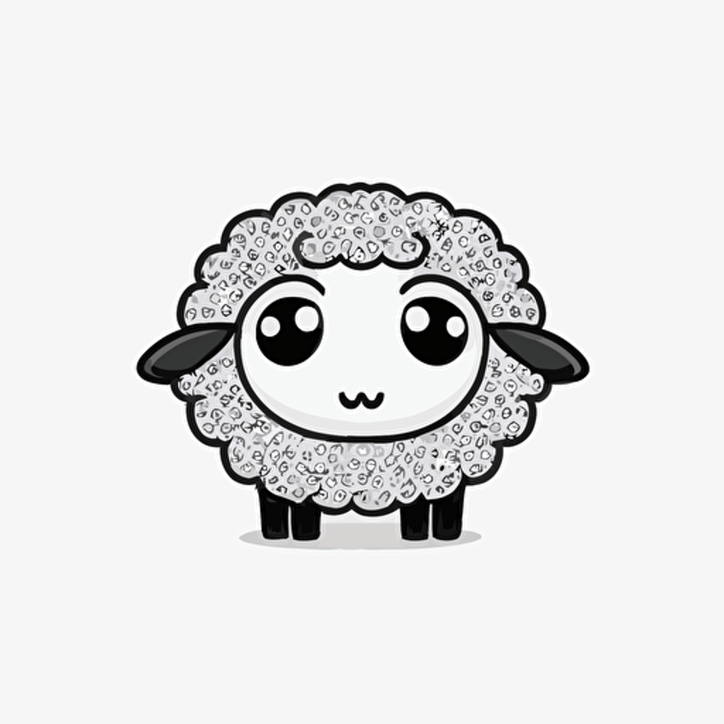 cute sheep in farm, big cute eyes, pixar style, simple outline and shapes, coloring page black and white comic book flat vector, white background
