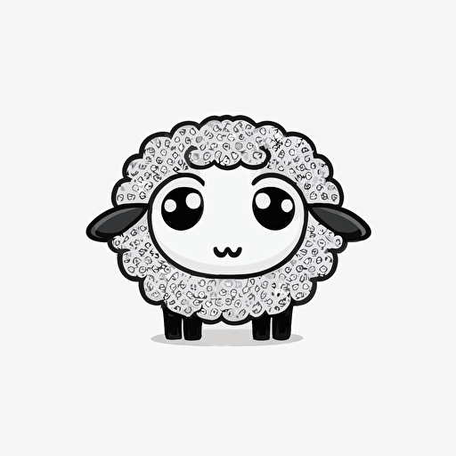 cute sheep in farm, big cute eyes, pixar style, simple outline and shapes, coloring page black and white comic book flat vector, white background