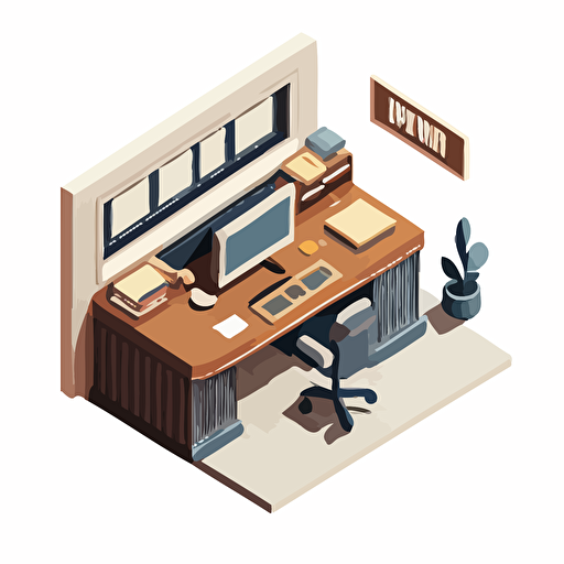 vector illustration of an empty post office worker's desk, view from top on a white background
