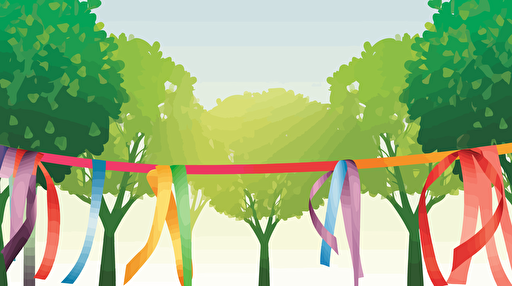 colorful ribbons hanging from trees, vector illustration