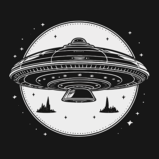 UFO mothership, vector, black and white, logo, 2D, simplistic, clip art