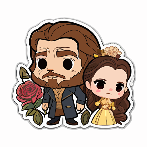 beauty and the beast chibi sticker style transparent background vector