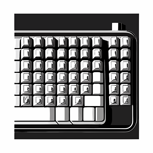 black and white vector illustration of keyboard, top vew, simple.