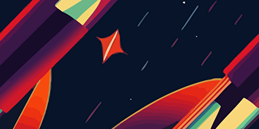 a vector style rocket ship flying through the night sky