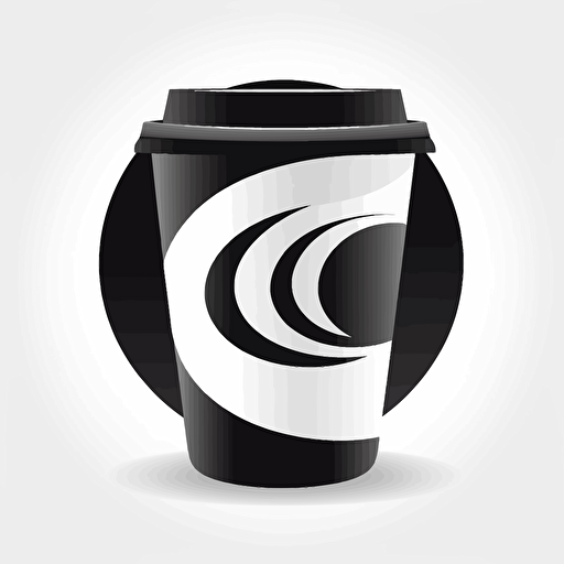 a simple logo, coffee cup, 2D, black and white, vector art, circular design,