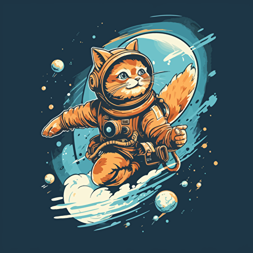 vector image of a cat in a spacesuit flying in a rocketship
