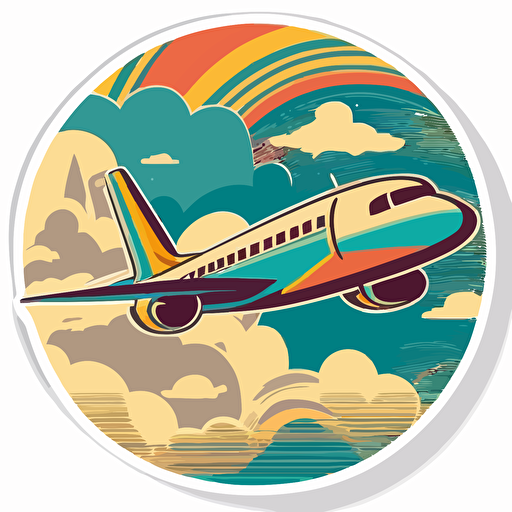 sticker airplane simple colourful vector simplified round