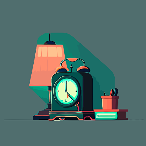 an illustration of a nightstand with a small alarm clock. Modern. Moody. Vector